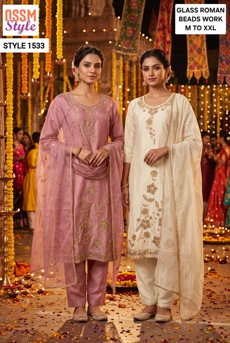 1533 By Ossm Style Viscos Glass Roman Size Combo Kurtis Set
